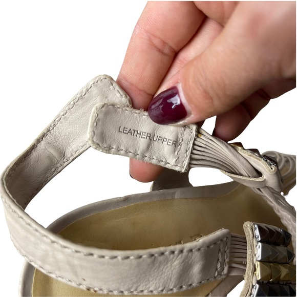 L.A.M.B 'Dakota' Cream Leather Strappy Woven Studded  Stiletto Sandal Heels 7.5M - Picture 12 of 12